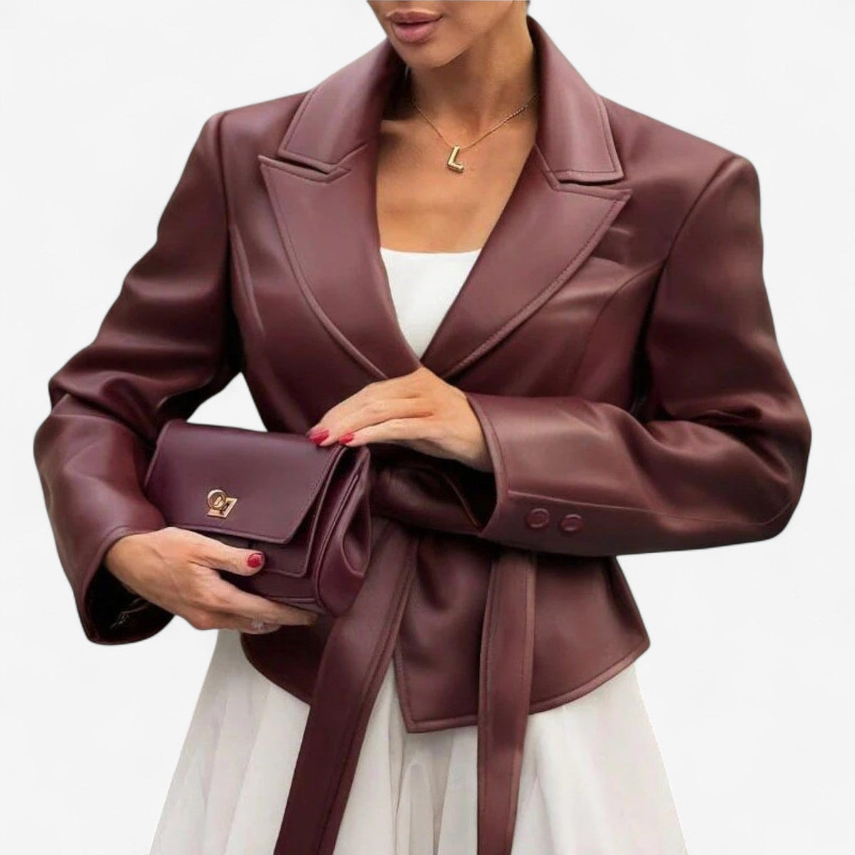 Chaqueta de Cuero Fabienne con Cinturón 1