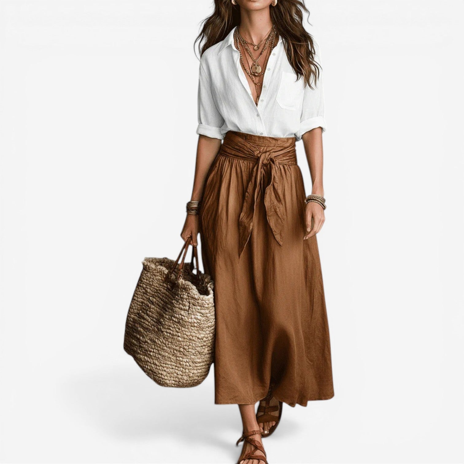 Conjunto Falda Midi Fluida Aurea
